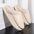 Chaussons fourrés plateforme beige crème – vue côté